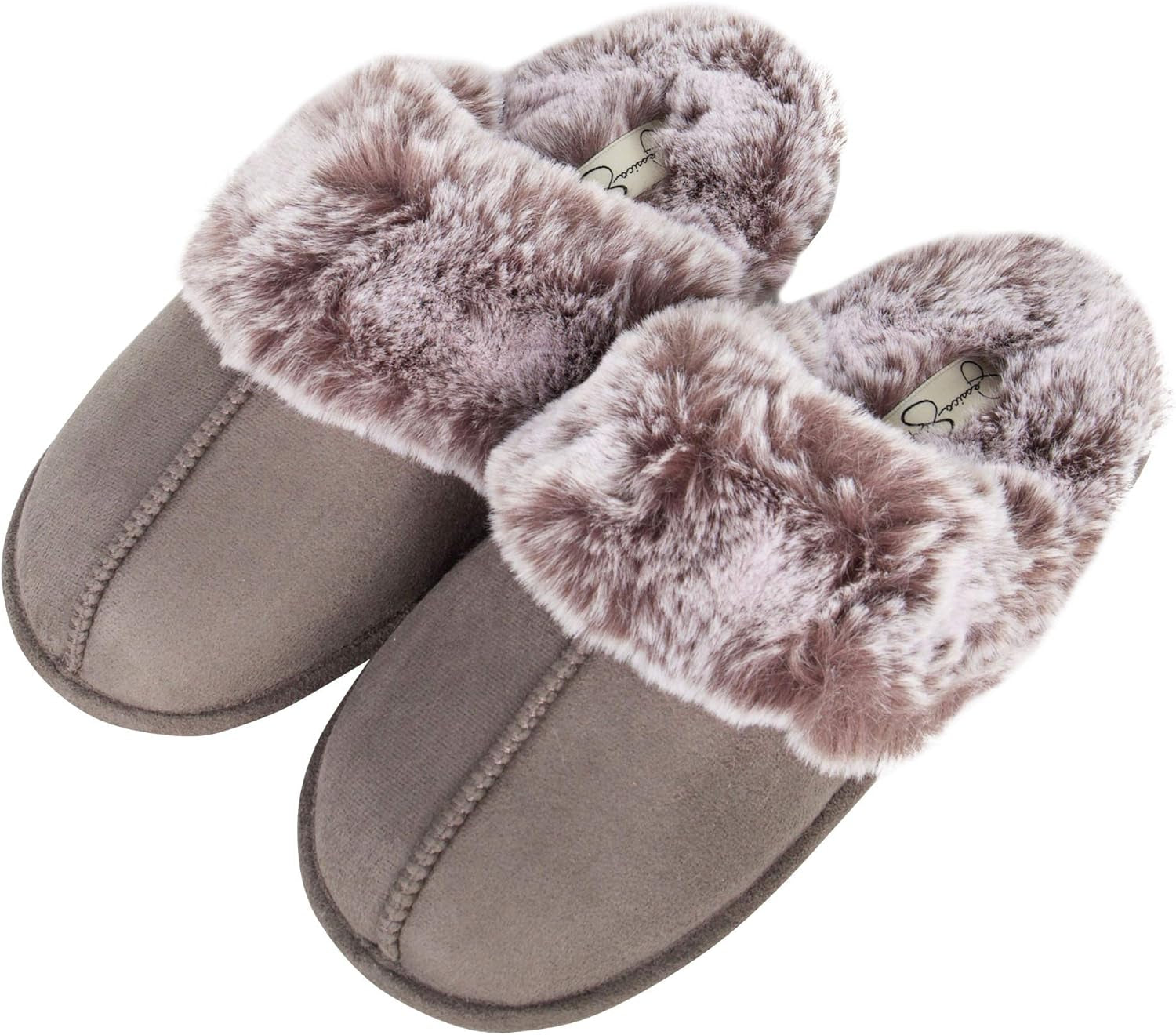 Women'S Comfy Faux Fur House Slipper Scuff Memory Foam Slip-On Anti-Skid Sole