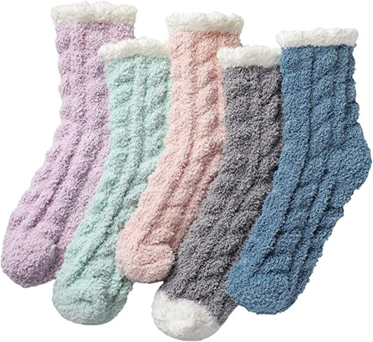 5 Pairs Fuzzy Socks for Women, Warm Soft Fluffy Socks Winter Thick Cozy Plush Slipper Socks