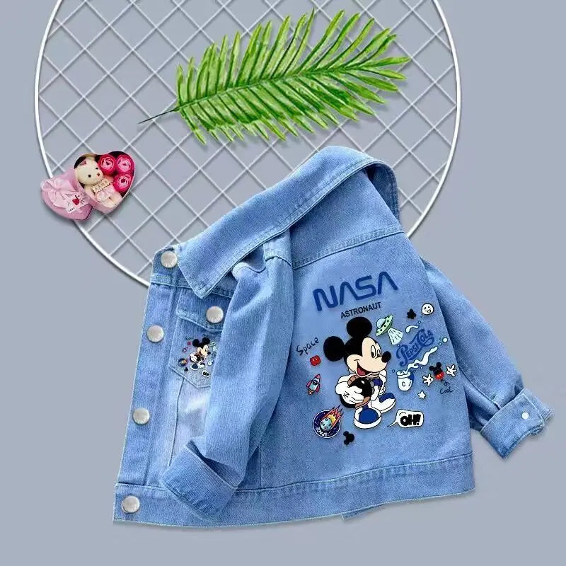 2023 New Baby Boys Girls Denim Mickey Minnie Mouse Jacket Coat Spring Autumn Children Outerwear Kids Cotton Clothes for 2-9 Year