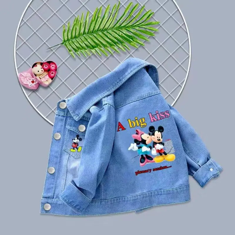 2023 New Baby Boys Girls Denim Mickey Minnie Mouse Jacket Coat Spring Autumn Children Outerwear Kids Cotton Clothes for 2-9 Year