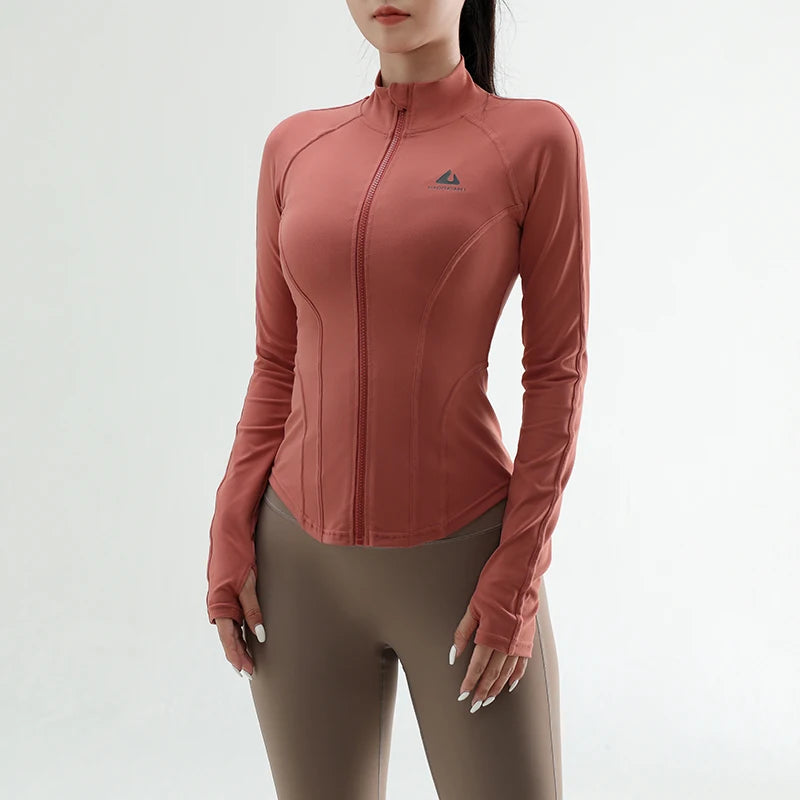 Women's sports jacket yoga gym tight fitness clothing long-sleeved women's fall and winter models running quick-drying tops